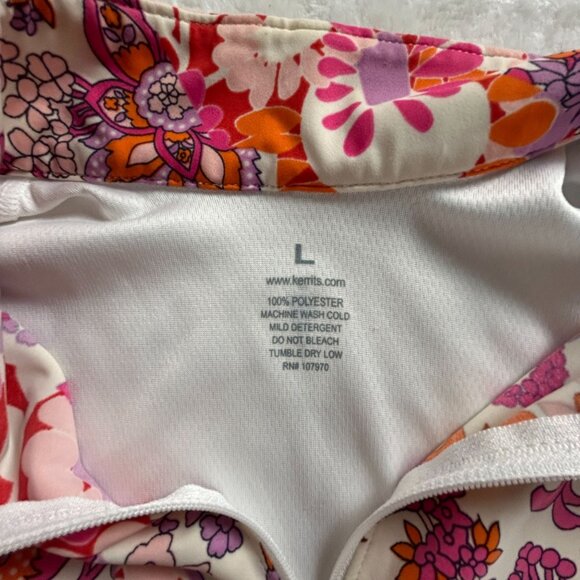 Kerrits Womens Floral 1/4 Mock Neck Cycling Jersey Large Short Sleeve White/Pink - Picture 3 of 7